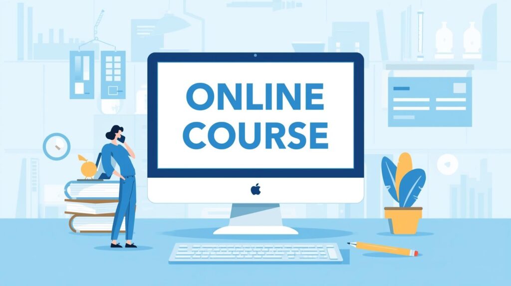 オンライン講座のイラスト　パソコンとテキスト 2